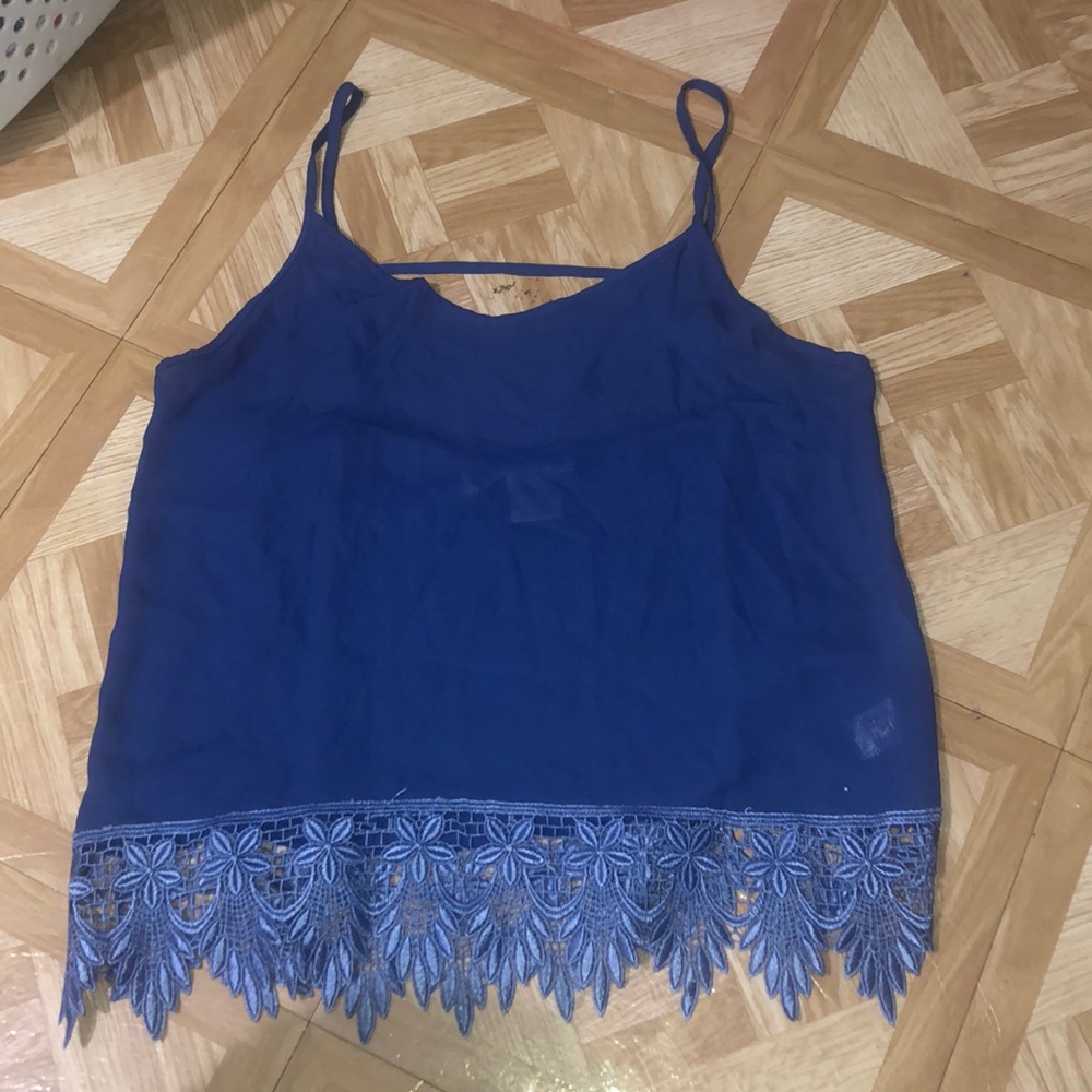 Blue spaghetti strap sheer top